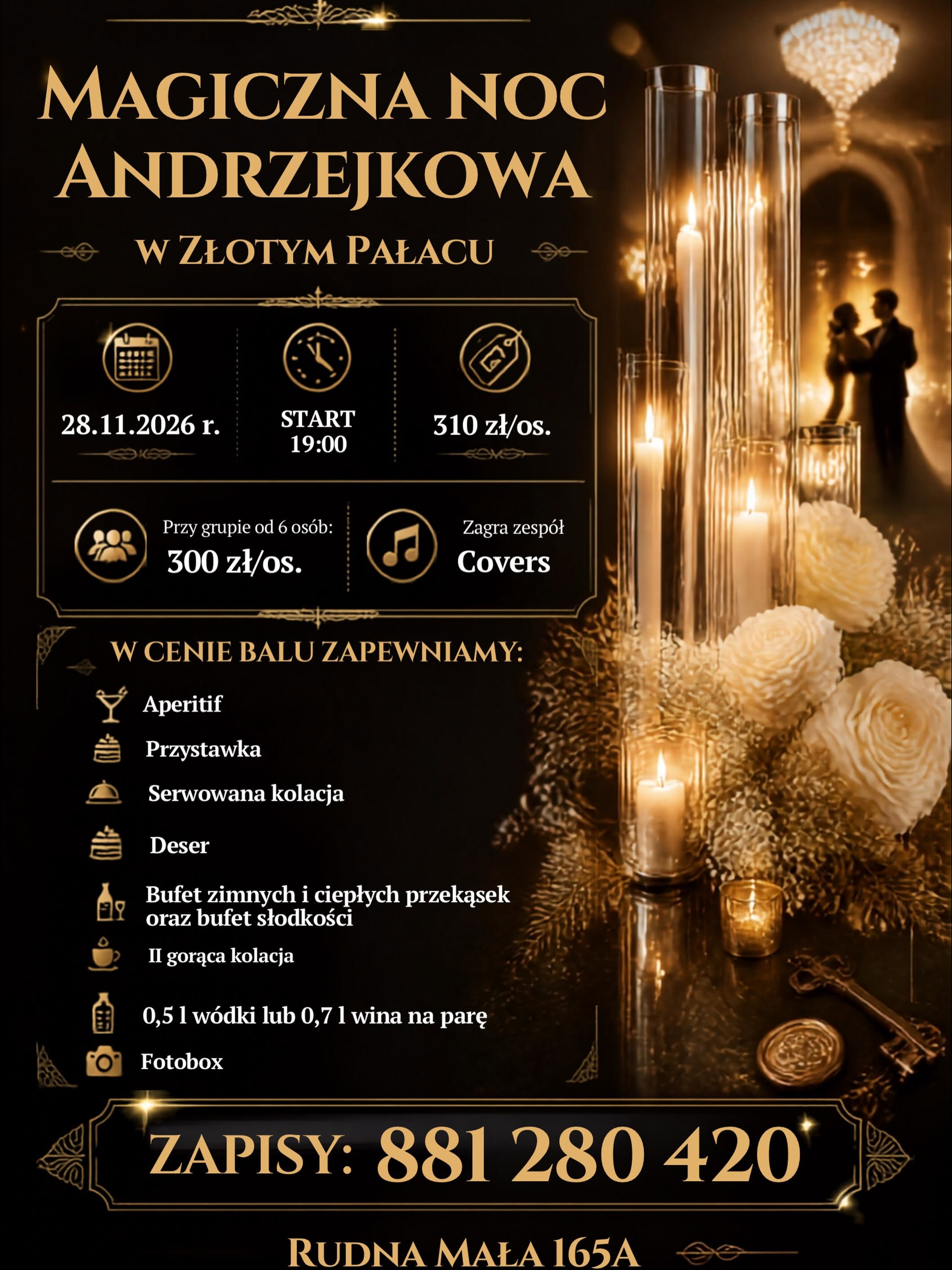 Plakat Magicznej Nocy Andrzejkowej w Złotym Pałacu — 28 listopada 2026